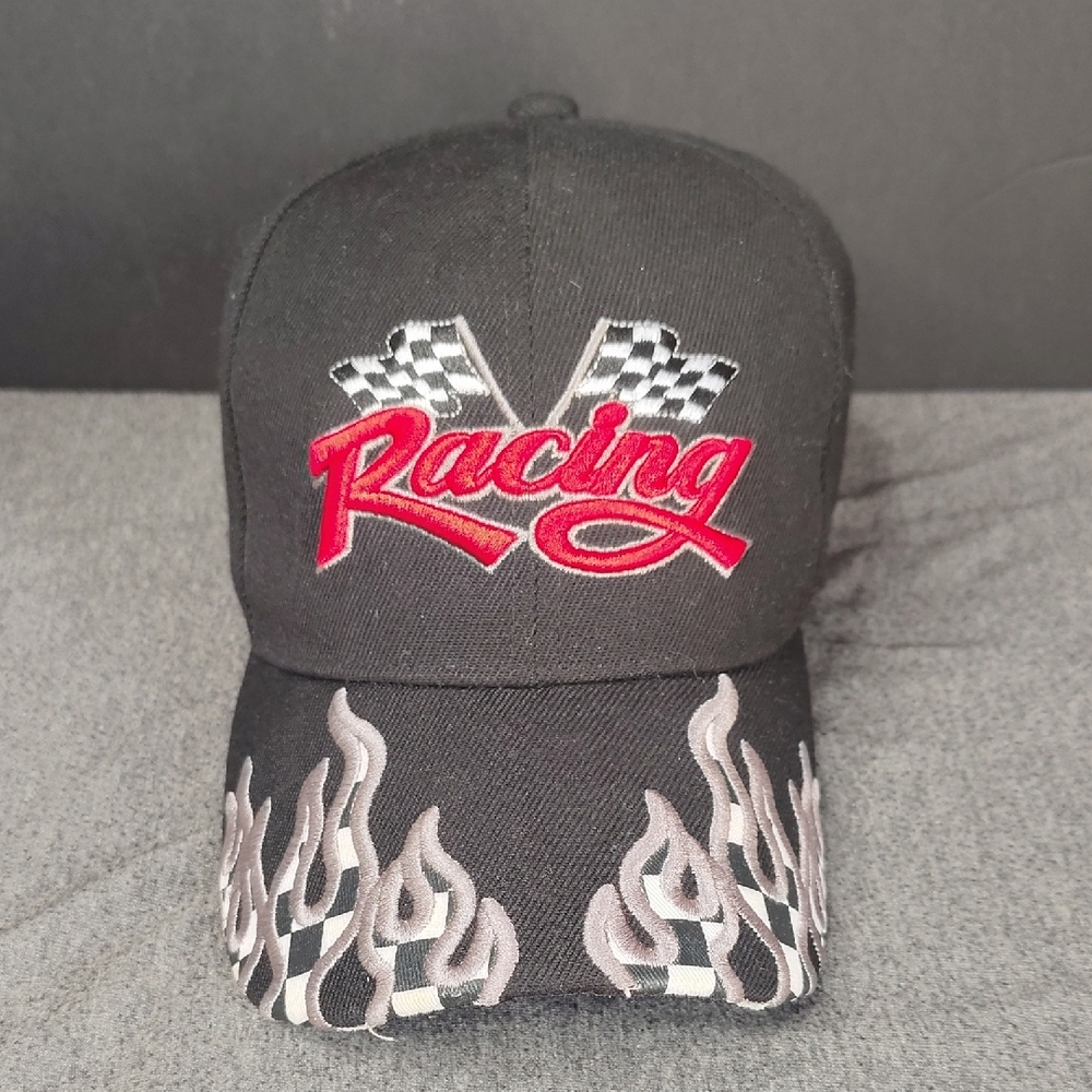 Armycrew Racing Hat Cap Strap Back 3D Embroidered Flame Structured Baseball